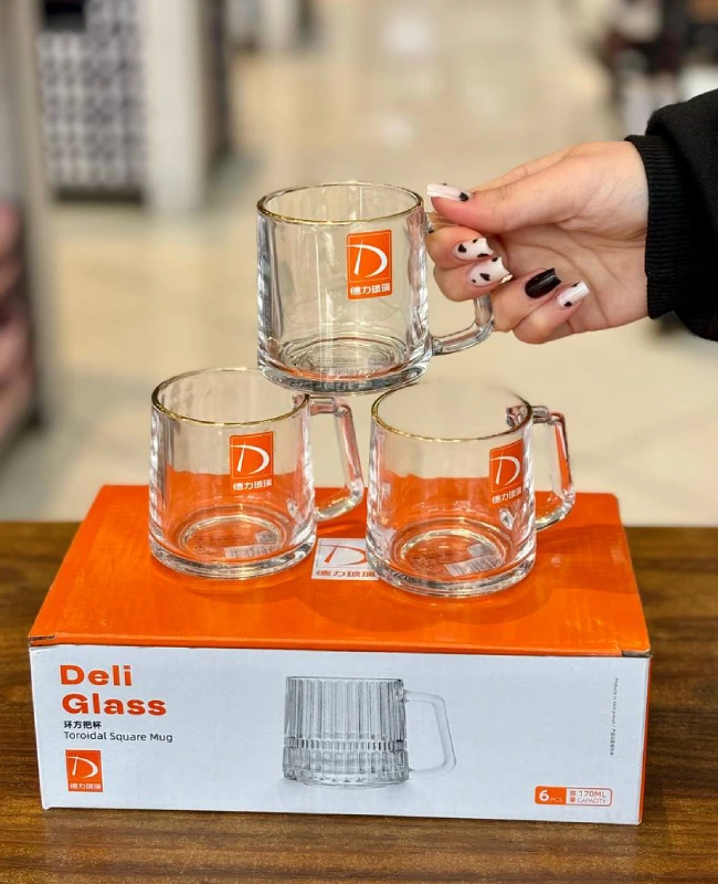 ماگ Deli Glass لب طلا وارداتی Kit-1398