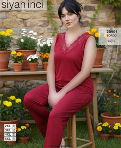 تاپ و شلوار بیگ سایز siyah inci کد 20901 زرشکی