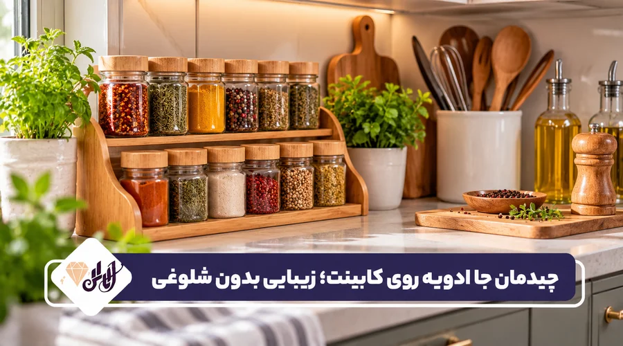چیدمان جا ادویه روی کابینت؛ زیبایی بدون شلوغی